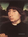 Porträt eines jungen Mannes vor einer Landschaft 1480 Niederländische Hans Memling